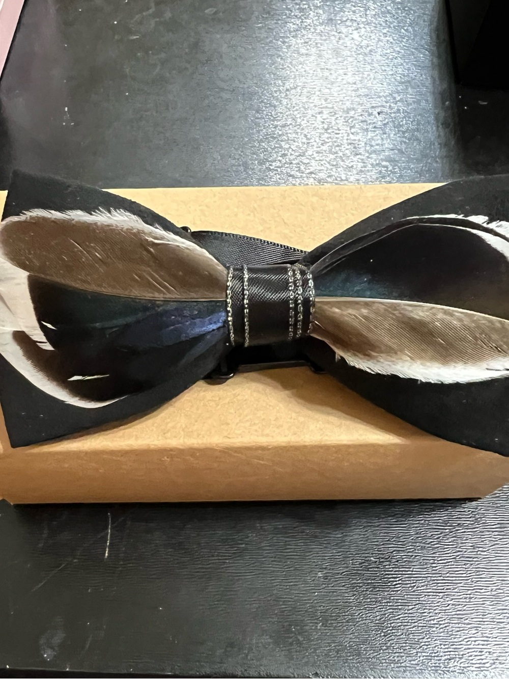 Feather Accent Black Bow Tie - Men's Formal Accessory